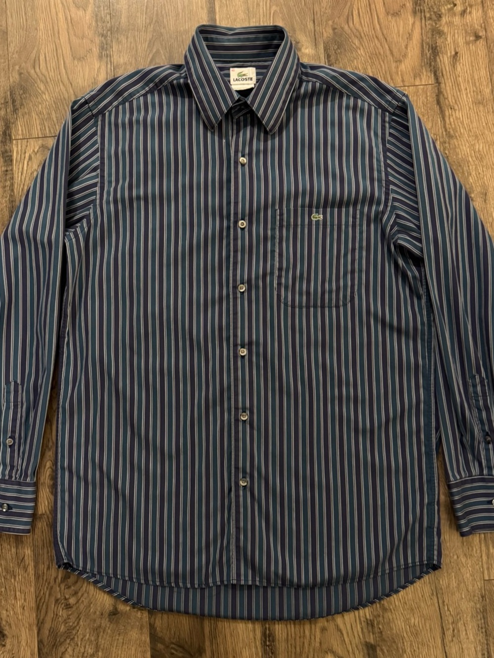 Lacoste Men's Navy Striped Button-Up Shirt Size 40 Medium